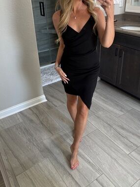 Elegant Black Mini Wrap Dress with Spaghetti Straps